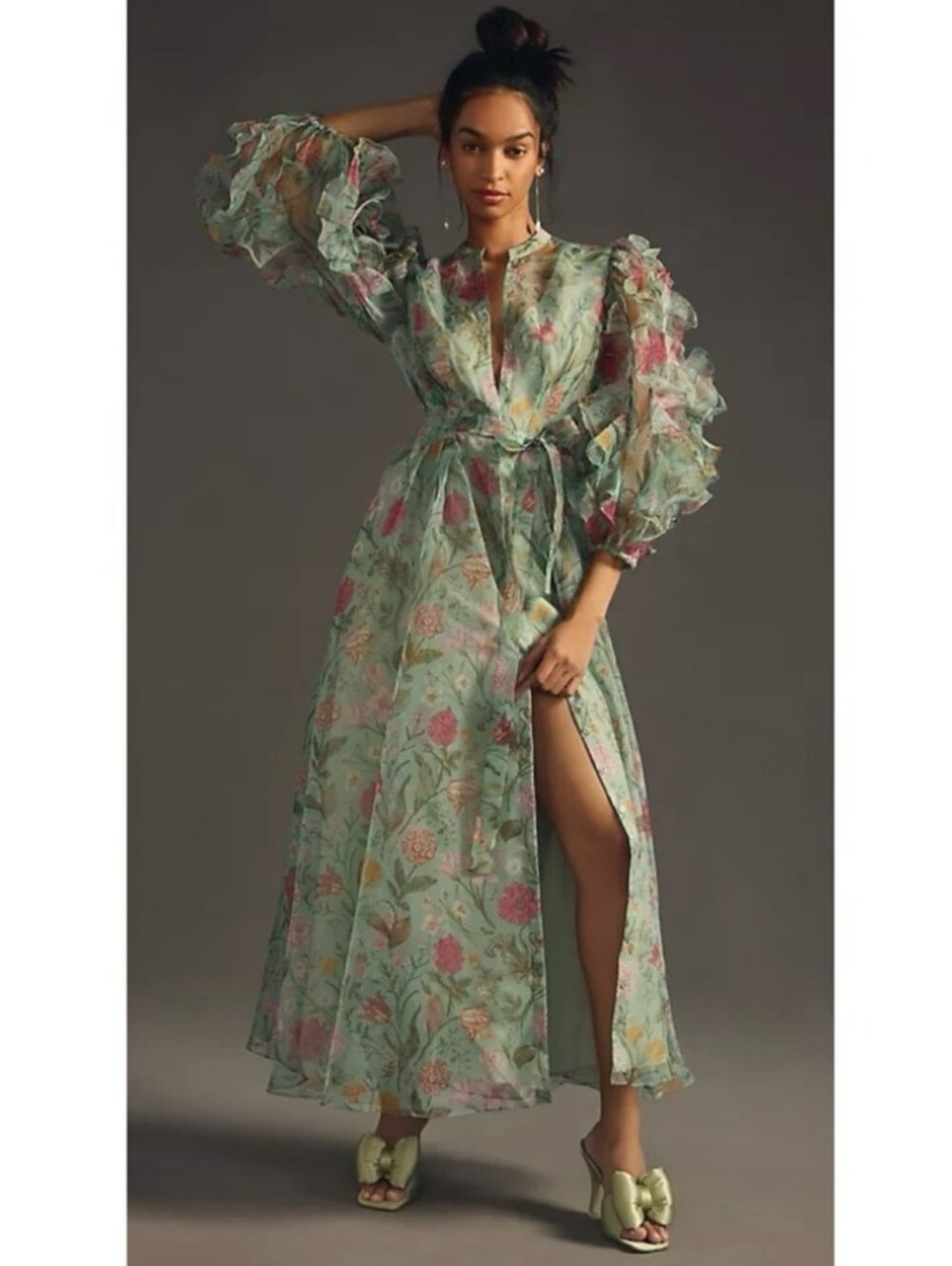 NWT Anthropologie X Pamkaj & Nidhi Ruffle Sleeve Organza Maxi Dress